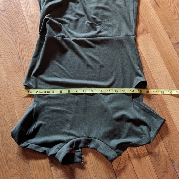 Guess‎ Small Olive Green Fitted Dress w/ a Faux Wrap Skirt & Ruching - Picture 9 of 12